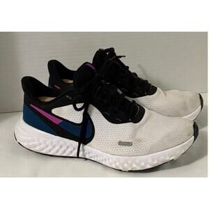 NIKE Revolution 5 Running Sneakers-BQ3207-102 White w/Black/Purple/Blue-Size 7